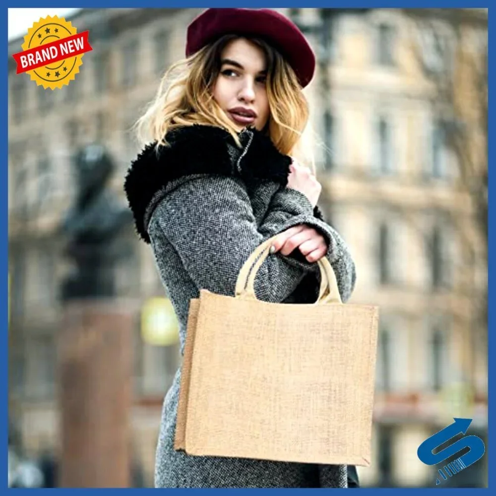 Natural Jute Canvas Tote Bags 6 Pack Reusable Eco-Friendly Grocery Shopping